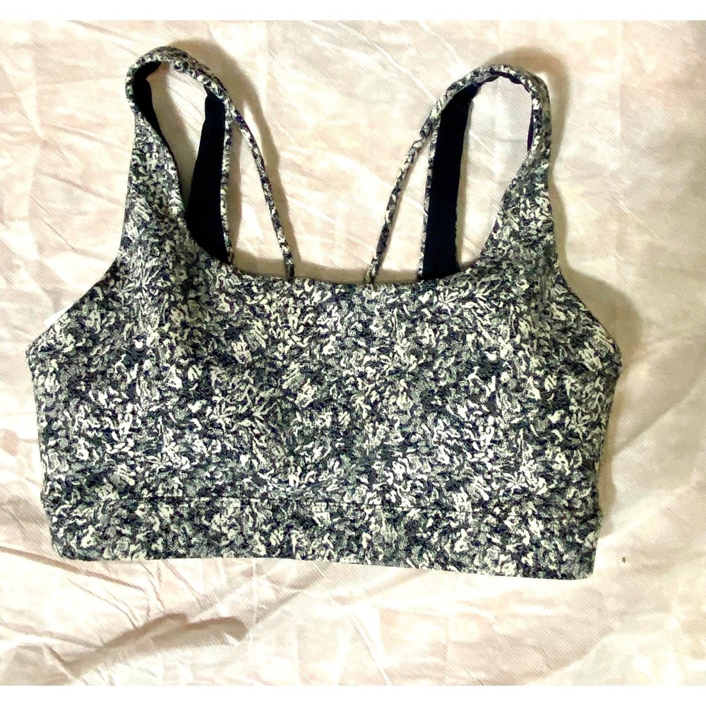 Athleta Womens XS Strappy Racerback Sports‎ Bra Abstract Print Black White Grey
